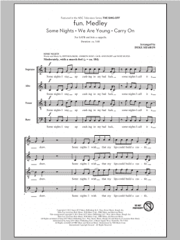 page one of fun. Medley (from the Sing-Off) (arr. Deke Sharon) (SATB Choir)
