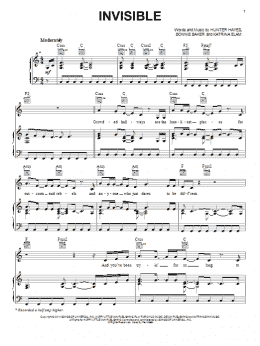 page one of Invisible (Piano, Vocal & Guitar Chords (Right-Hand Melody))