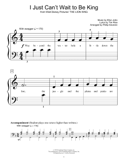 page one of I Just Can't Wait To Be King (from The Lion King) (arr. Phillip Keveren) (Educational Piano)