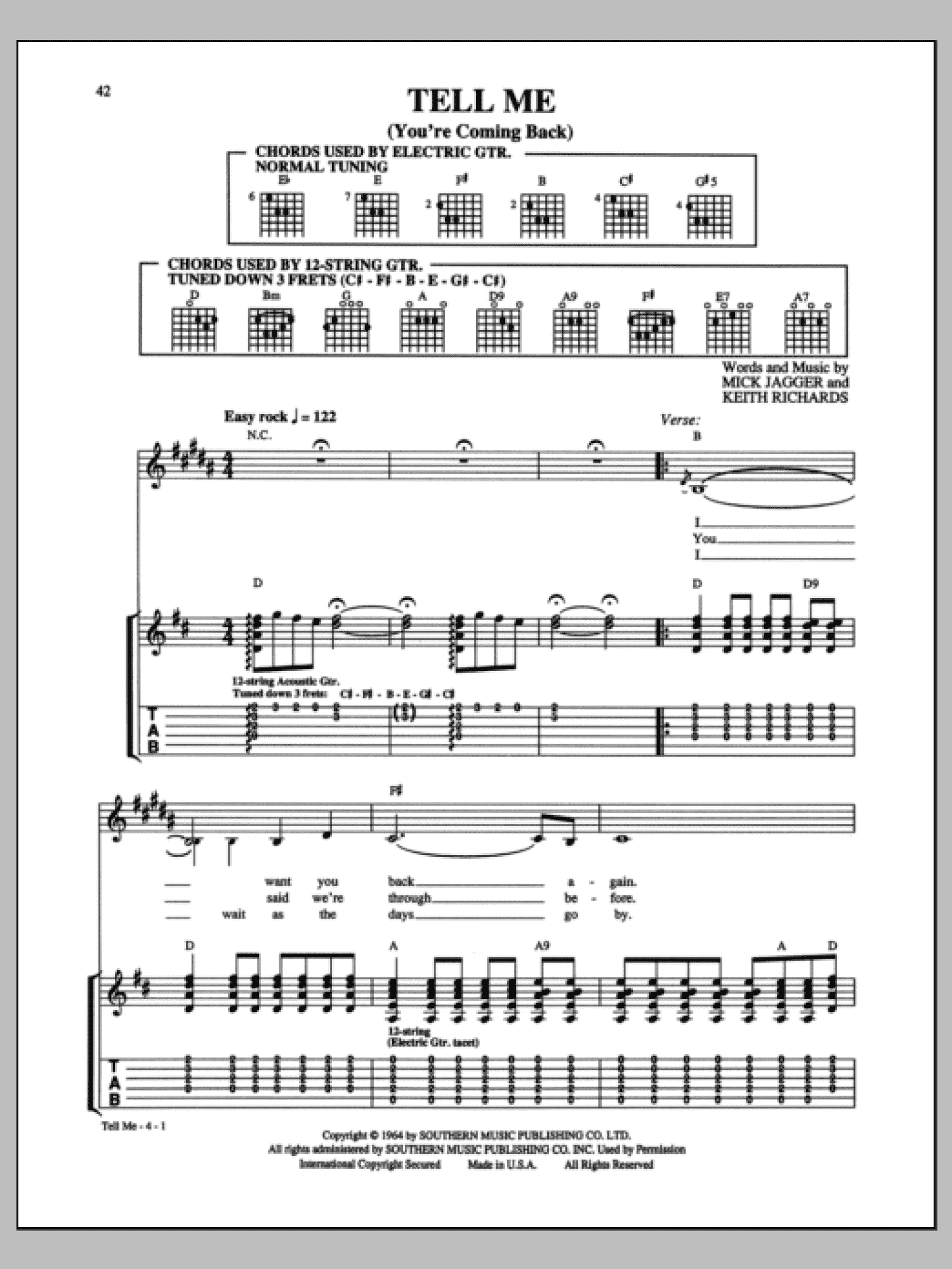 Tell Me (You're Coming Back) (Guitar Tab)