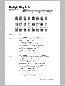 page one of The Right Thing To Do (Guitar Chords/Lyrics)