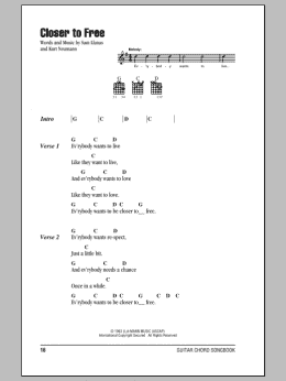 page one of Closer To Free (Guitar Chords/Lyrics)