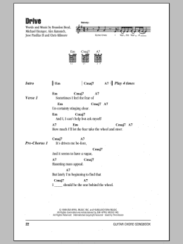 page one of Drive (Guitar Chords/Lyrics)