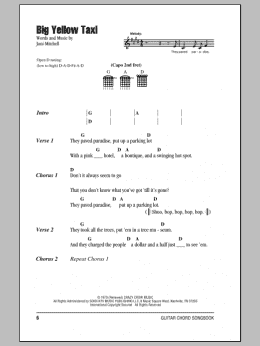 page one of Big Yellow Taxi (Guitar Chords/Lyrics)