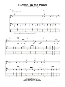 page one of Blowin' In The Wind (Guitar Tab (Single Guitar))
