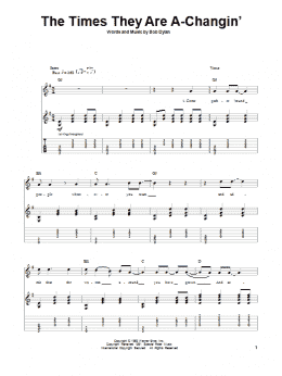 page one of The Times They Are A-Changin' (Guitar Tab (Single Guitar))