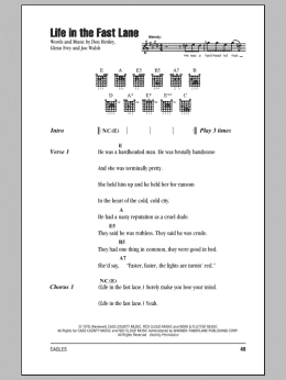 page one of Life In The Fast Lane (Guitar Chords/Lyrics)