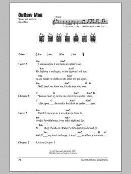 page one of Outlaw Man (Guitar Chords/Lyrics)