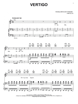 page one of Vertigo (Piano, Vocal & Guitar Chords (Right-Hand Melody))