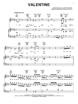 page one of Valentine (Piano, Vocal & Guitar Chords (Right-Hand Melody))