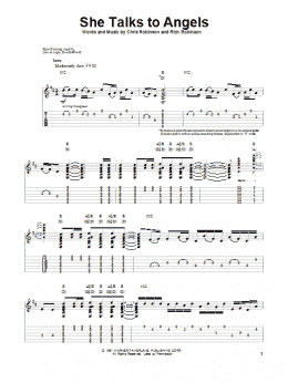 page one of She Talks To Angels (Guitar Tab (Single Guitar))
