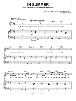 page one of In Summer (from Frozen) (Piano & Vocal)