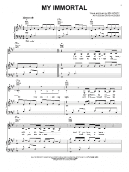page one of My Immortal (Piano, Vocal & Guitar Chords (Right-Hand Melody))