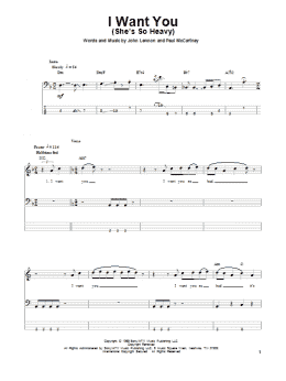 page one of I Want You (She's So Heavy) (Bass Guitar Tab)