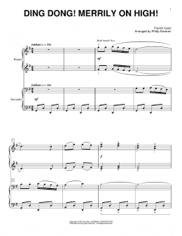 page one of Ding Dong! Merrily On High! (arr. Phillip Keveren) (Piano Duet)