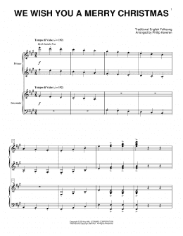 page one of We Wish You A Merry Christmas (arr. Phillip Keveren) (Piano Duet)