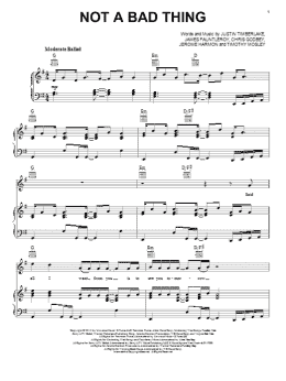 page one of Not A Bad Thing (Piano, Vocal & Guitar Chords (Right-Hand Melody))