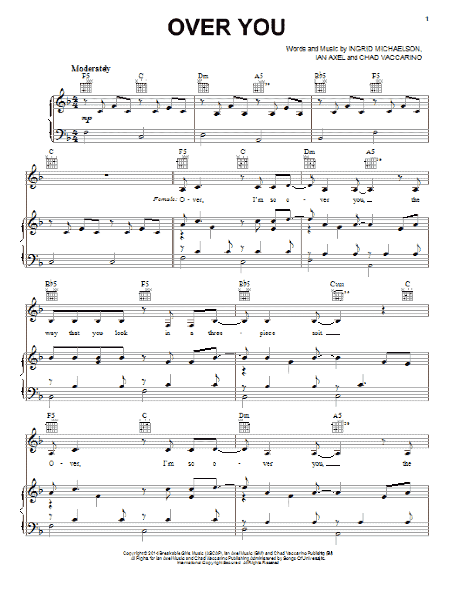 Over You (Piano, Vocal & Guitar Chords (Right-Hand Melody))