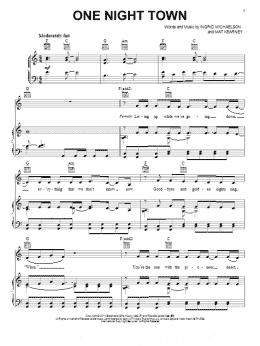 page one of One Night Town (Piano, Vocal & Guitar Chords (Right-Hand Melody))