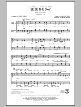 page one of Seize The Day (from Newsies The Musical) (arr. Kirby Shaw) (TTBB Choir)