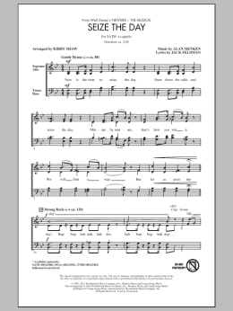 page one of Seize The Day (from Newsies The Musical) (arr. Kirby Shaw) (SATB Choir)