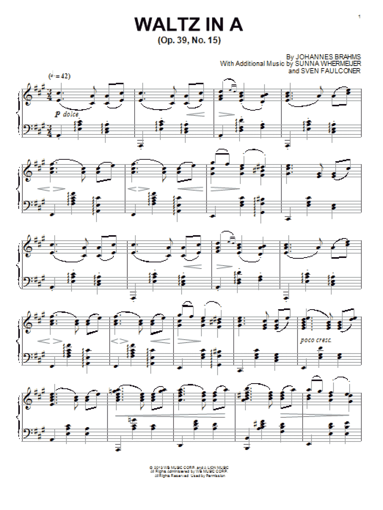 Waltz In A, Op. 39, No. 15 (Piano Solo)