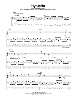 page one of Hysteria (Bass Guitar Tab)