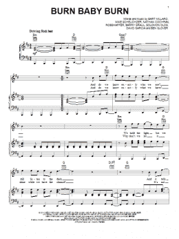 page one of Burn Baby Burn (Piano, Vocal & Guitar Chords (Right-Hand Melody))