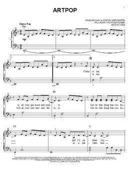 page one of ARTPOP (Easy Piano)
