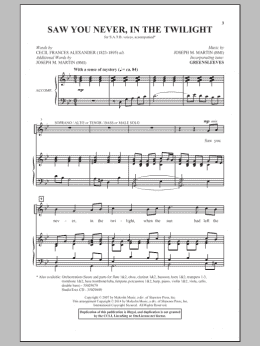 page one of Saw You Never, In The Twilight (SATB Choir)