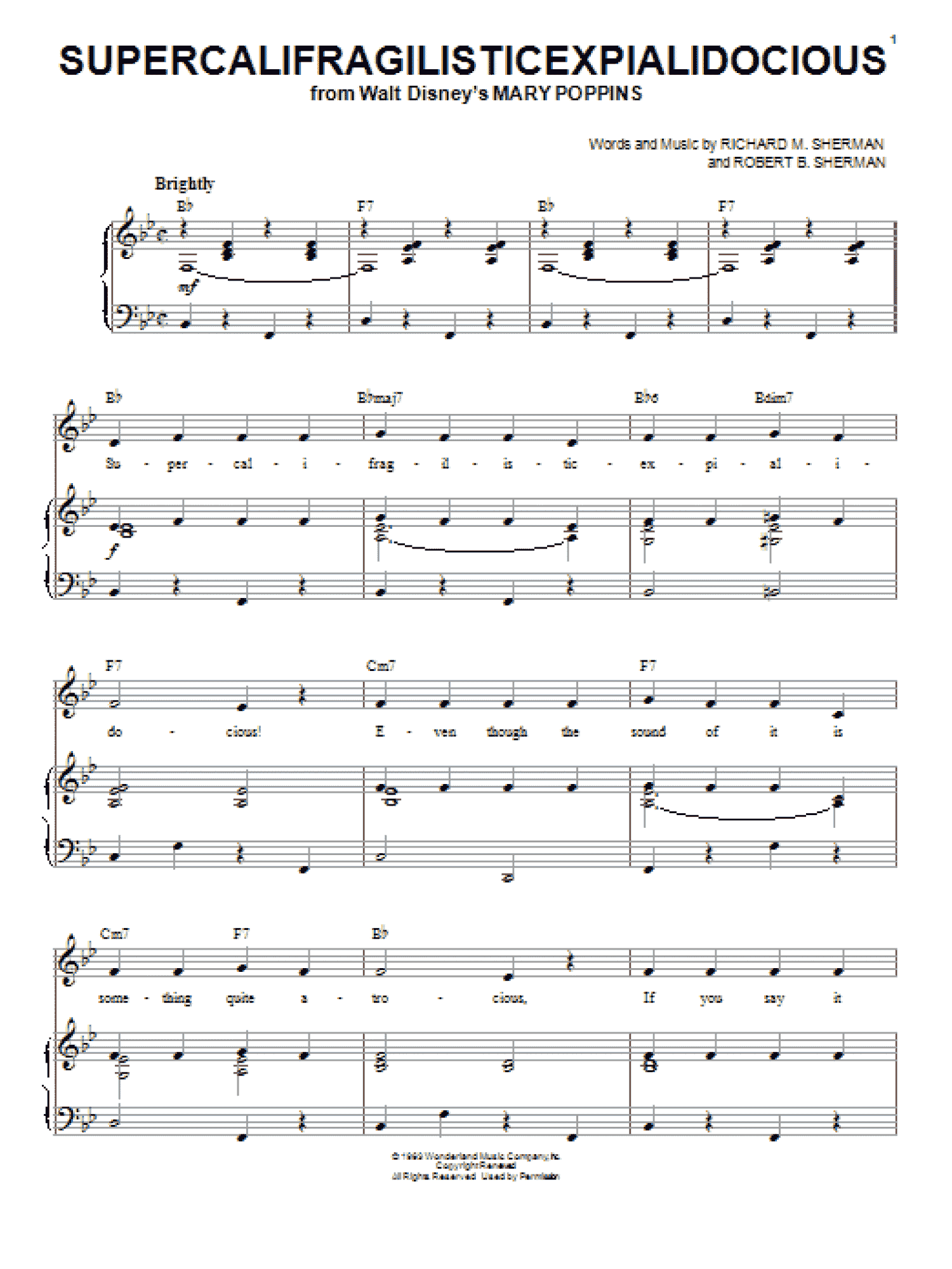 Supercalifragilisticexpialidocious (from Mary Poppins) (Piano, Vocal & Guitar Chords (Right-Hand Melody))
