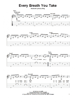 page one of Every Breath You Take (Easy Guitar Tab)