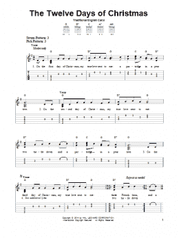 page one of The Twelve Days Of Christmas (Easy Guitar Tab)