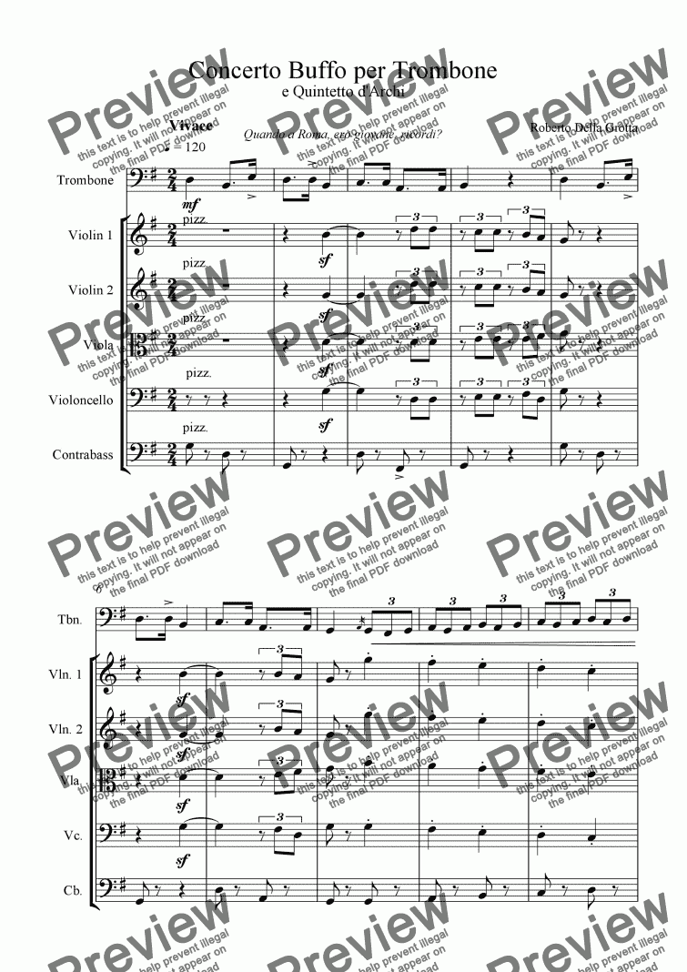 page one of Concerto Buffo per Trombone & Quintetto d'Archi