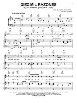page one of Diez Mil Razones (10,000 Reasons (Bless The Lord)) (Piano, Vocal & Guitar Chords (Right-Hand Melody))