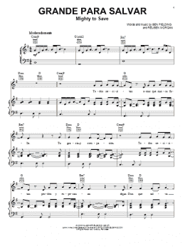 page one of Grande Para Salvar (Mighty To Save) (Piano, Vocal & Guitar Chords (Right-Hand Melody))