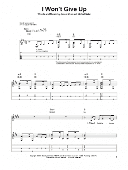 page one of I Won't Give Up (Guitar Tab (Single Guitar))