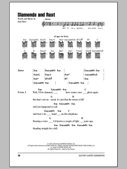 page one of Diamonds and Rust (Guitar Chords/Lyrics)