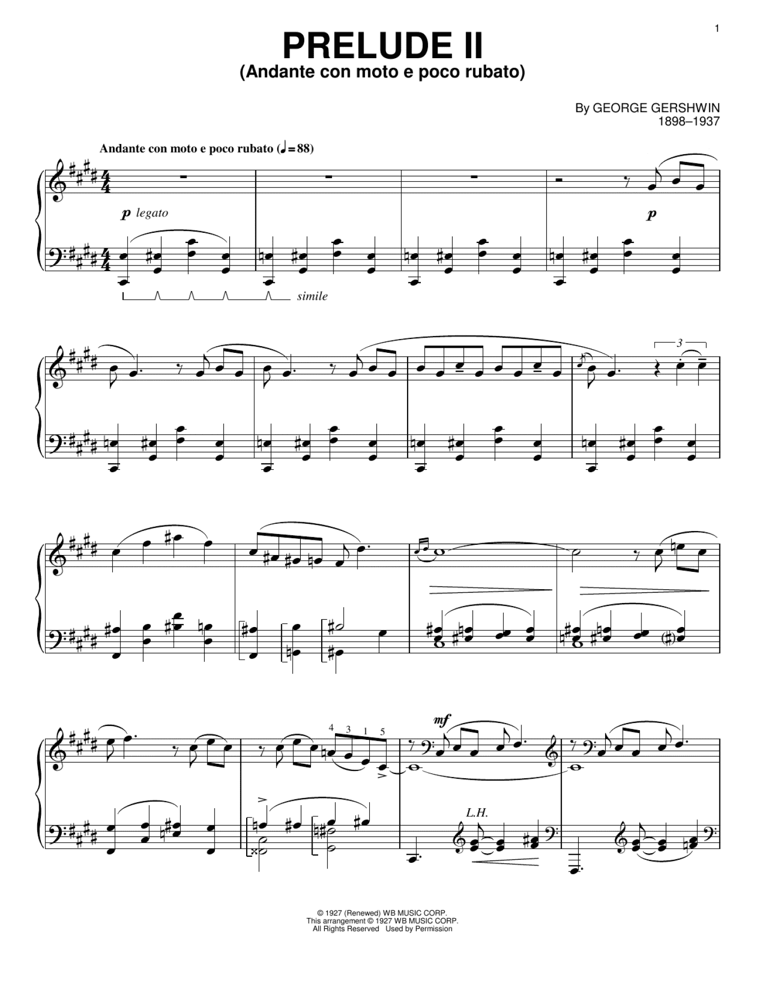Prelude II (Andante Con Moto E Poco Rubato) (Piano Solo)