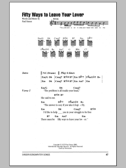 page one of Fifty Ways To Leave Your Lover (Guitar Chords/Lyrics)