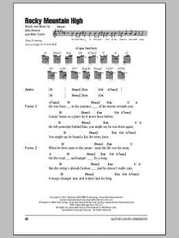 page one of Rocky Mountain High (Guitar Chords/Lyrics)