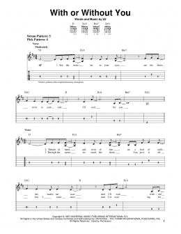 page one of With Or Without You (Easy Guitar Tab)