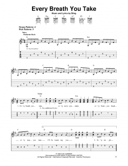 page one of Every Breath You Take (Easy Guitar Tab)