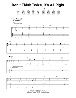 page one of Don't Think Twice, It's All Right (Easy Guitar Tab)