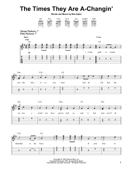 page one of The Times They Are A-Changin' (Easy Guitar Tab)