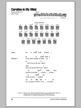 page one of Carolina In My Mind (Guitar Chords/Lyrics)