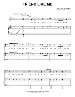 page one of Friend Like Me (Stageplay Version) (from Aladdin: The Broadway Musical) (Piano, Vocal & Guitar Chords (Right-Hand Melody))