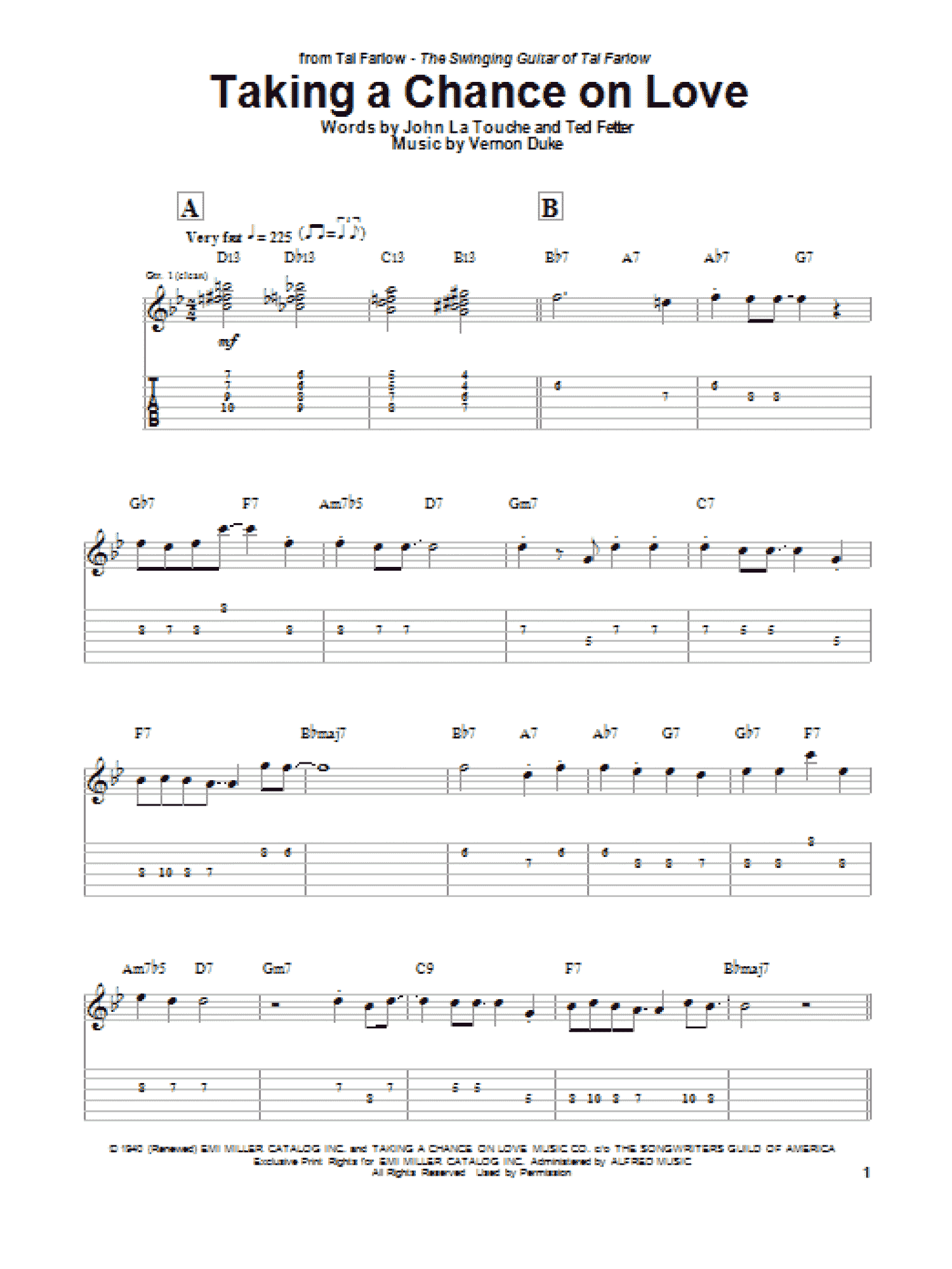 Taking A Chance On Love (Guitar Tab)