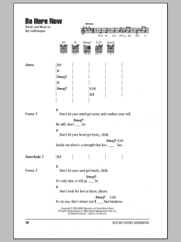 page one of Be Here Now (Guitar Chords/Lyrics)