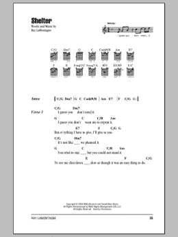 page one of Shelter (Guitar Chords/Lyrics)